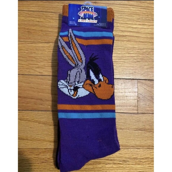 SPACE JAM Movie Socks - 2 PAIRS Size 6-12 - LOONEY TUNES - ROADRUNNER - Picture 2 of 4